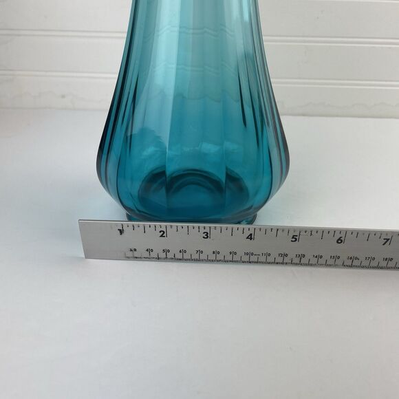 Vintage LE Smith Peacock Blue Column Ribbed Paneled Swung Glass Vase 20.5" MCM - Picture 13 of 13